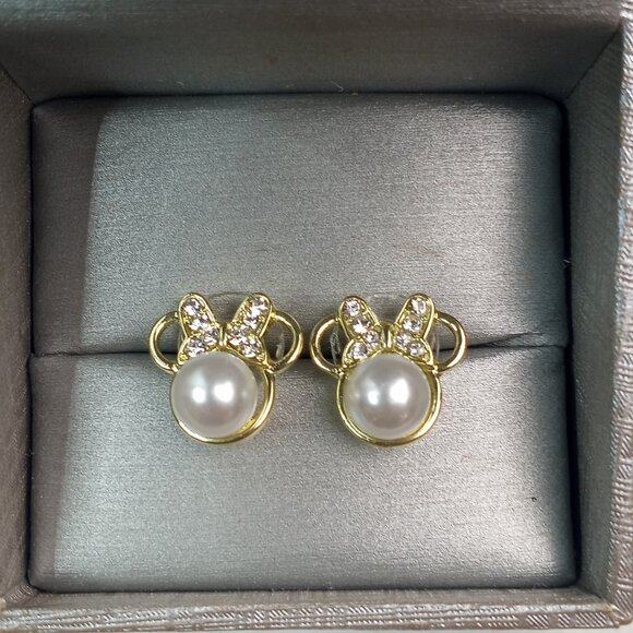 Disney Jewelry - Disney Minnie Mouse Faux Pearl Stud Gold Tone Earrings